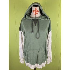 True Craft Womens Sweatshirt Hoodie Green White Size L Large Hooded Pullover